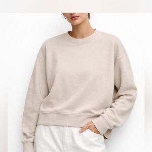 ZARA Beige Ribbed Crewneck Sweatshirt Pullover Size S